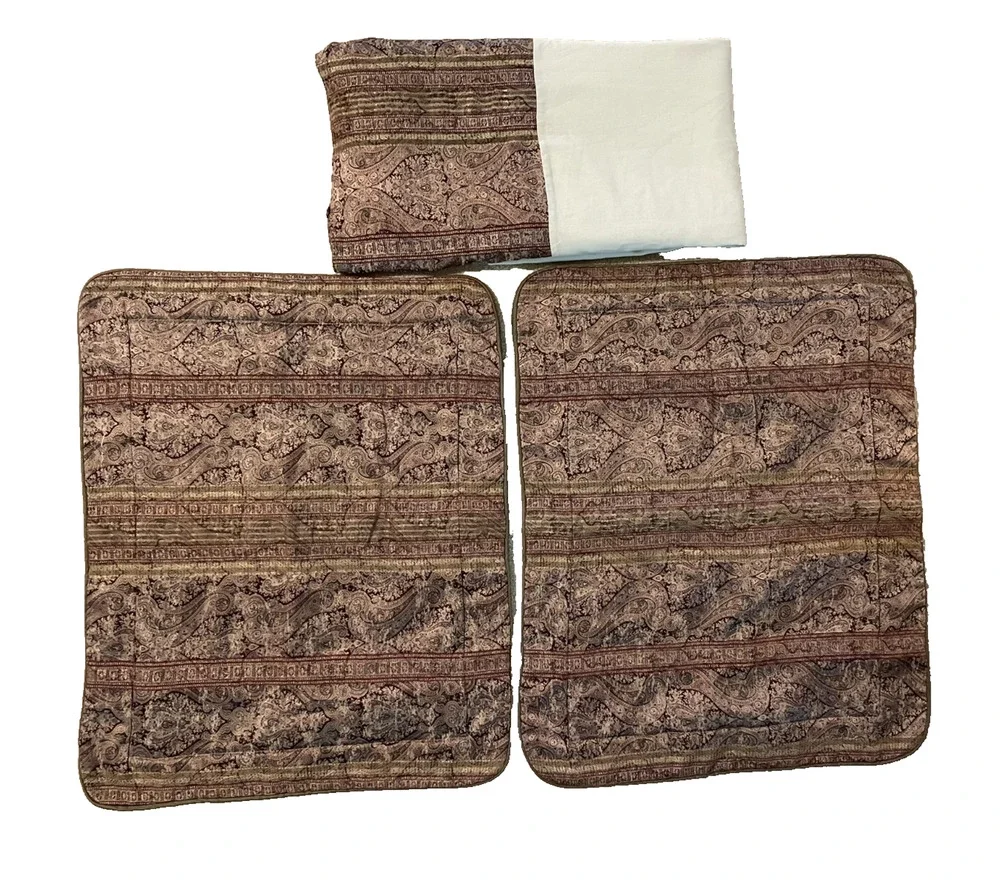 2x Croscill Tangier Pillow Sham Paisley Burgundy Brown Gold & Queen Dust Ruffle